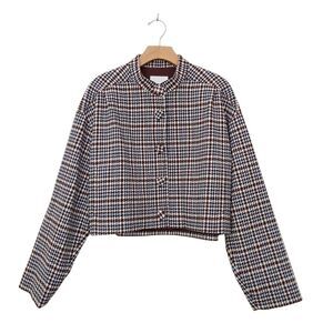 Rebecca Taylor Techy Houndstooth Jacket Womens Large Wool Blend Button Cropped